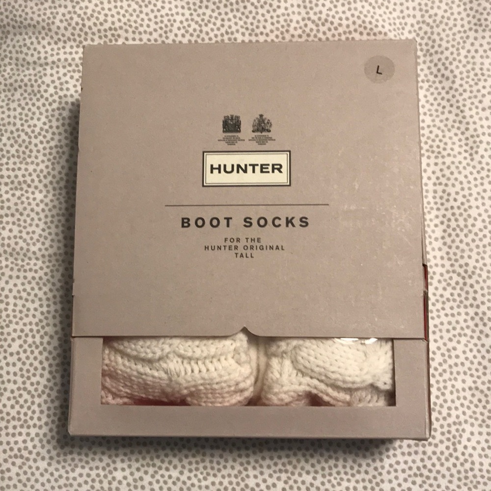 Hunter Boot Socks - Natural White Cable Knit, L